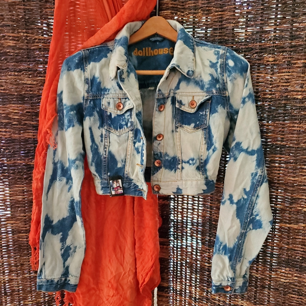 DOLLHOUSE Blue Jean Acidwash Crop Top Denim Jacket - Picture 1 of 4